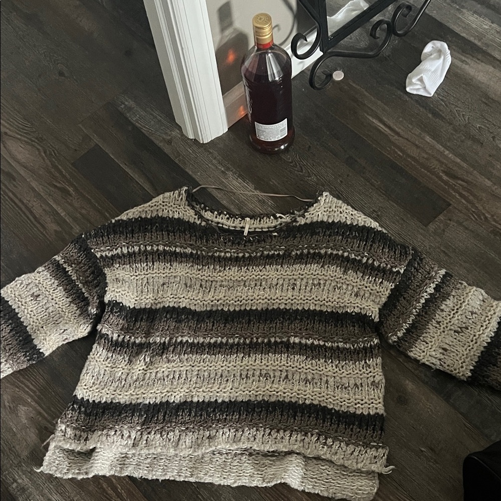 Free People Chunky Knit Sweater in Cream and Brown